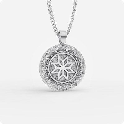 Оберег Алатырь из серебра в дубовых листьях